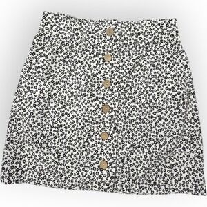 Hesperus Black White Floral Button‎ Front mini Skirt Womens Size L Boho Daisies